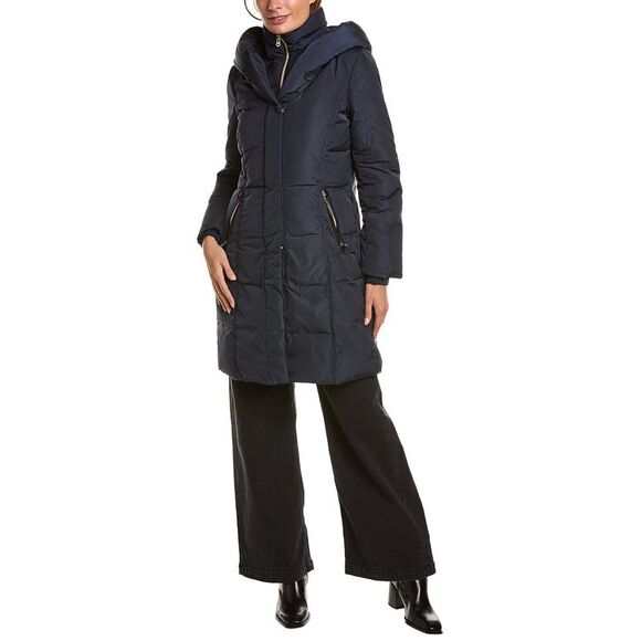 Cole Haan Womens Signature Taffeta Down Coat, Blue - Picture 3 of 5